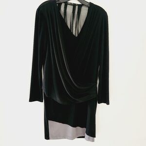 ALEX & AVA By Komarov two tone draped and twist front, sheer mesh back dress